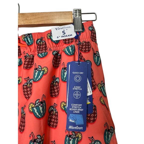 Caribbean Mens Size Small Pineapple Drink Vacation Boxer Lined Swim Shorts NEW - Picture 4 of 6
